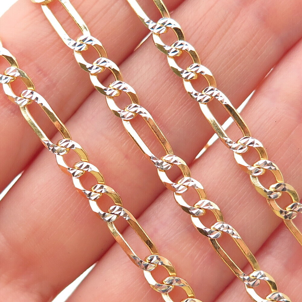 P. Lux Sterling Silver Gold Plated Italy Diamond-Cut Figaro Chain Necklace 22"